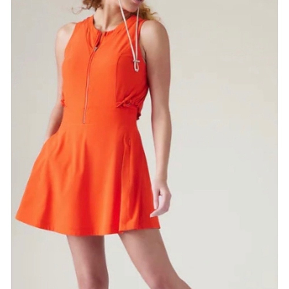 Athleta Womens Fit Flare Venture Out Dress 10 Orange Tennis Athleisure Dress